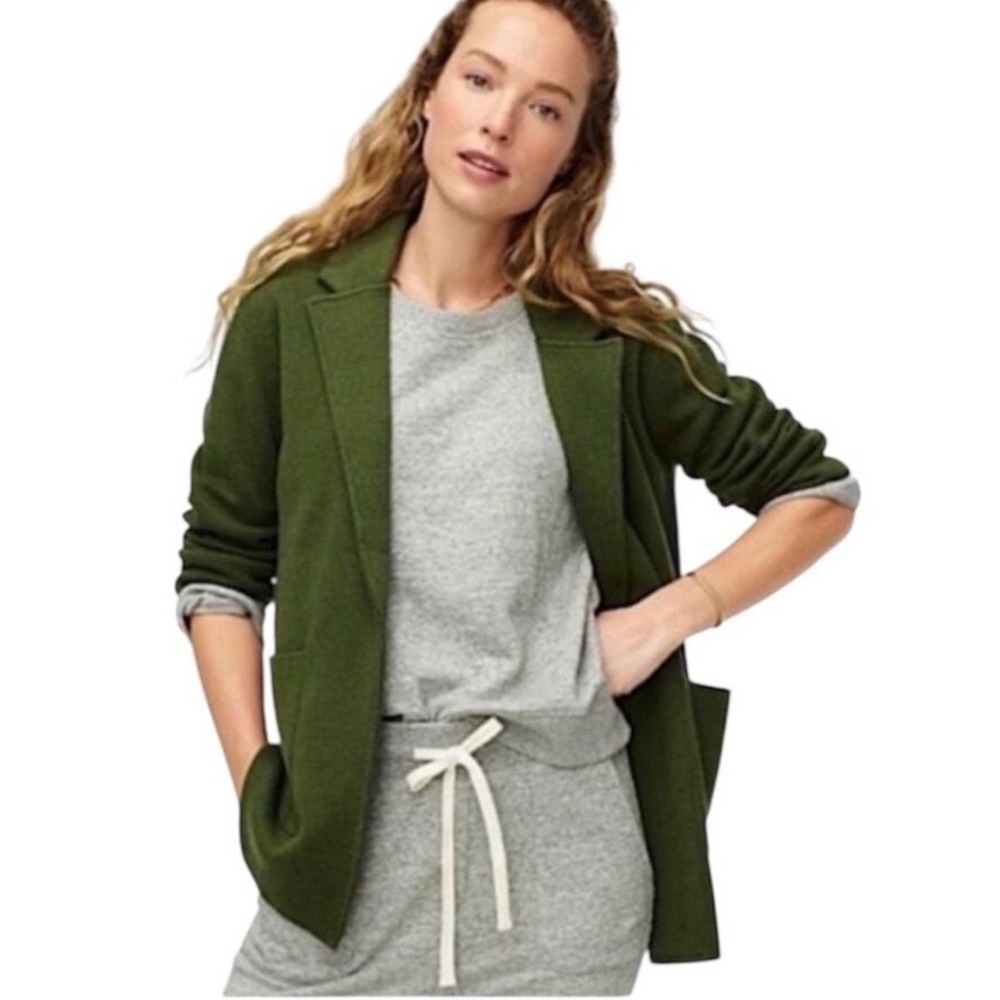 J. Crew Sophie Merino Wool Open Front Sweater Blazer Womens Sz S Green Oversized